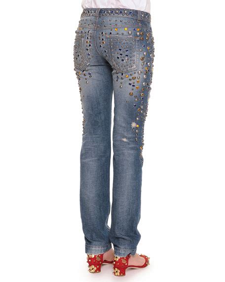 dolce gabbana crystal embellished jeans|dolce and gabbana jean skirt.